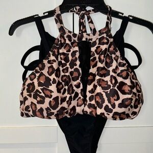 NEW Sexy Leopard Cutout Swim Suit Large One Piece High Neck Halter Top Monokini